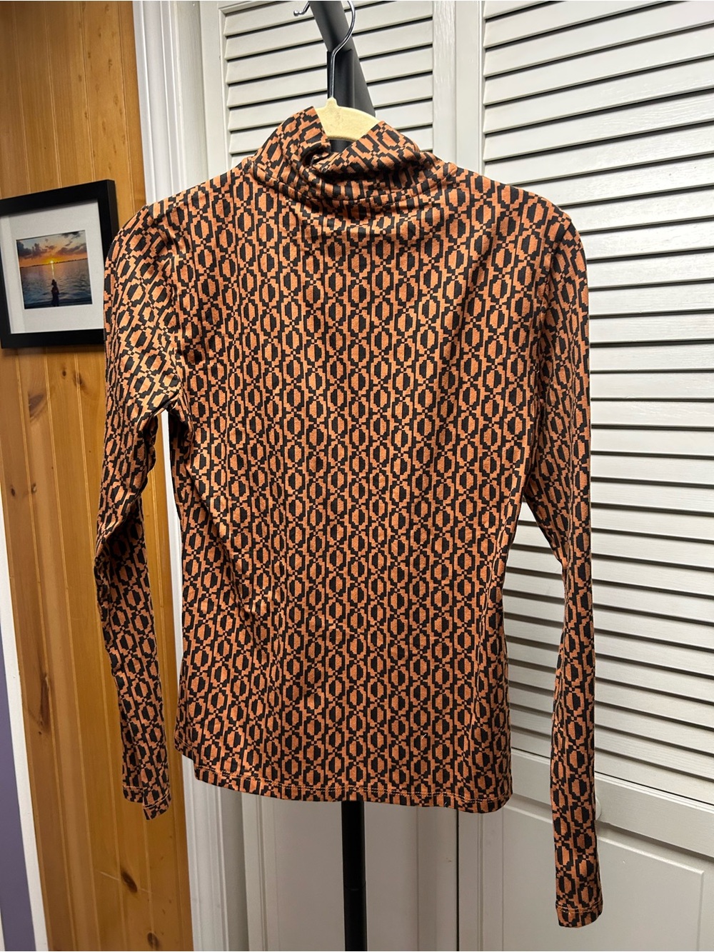 Nwot Maeve Orange and Black Geometric Long-Sleeve Turtleneck